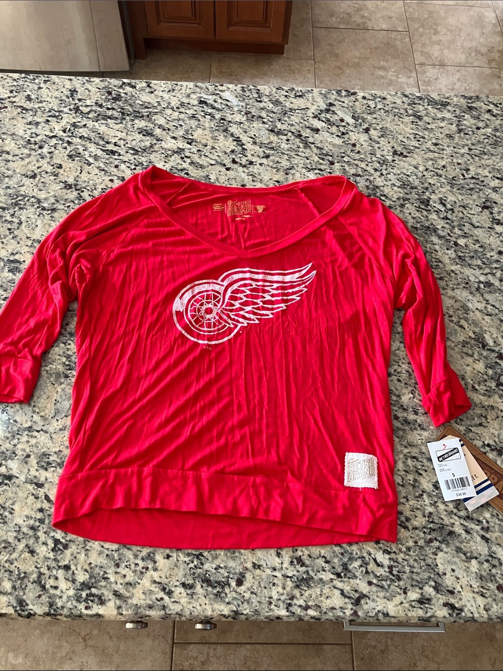 Original Retro Brand Red Detroit Wings V-Neck Short Sleeve Tee